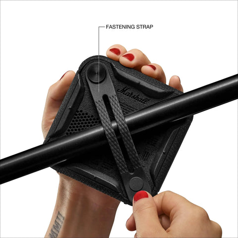 Willen II Portable Bluetooth Speaker With Rugged Waterproof And Dust Proof Design attached to pole with fastening strap