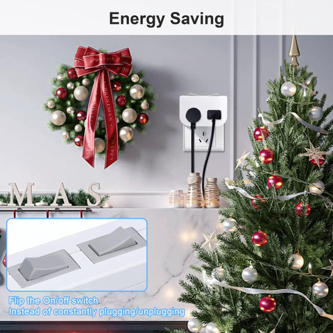 Dual Independent On Off Switch Grounded Power Outlet Wall Tap With Two 3 Prong Ports 1875W 15A ETL White for Christmas lights