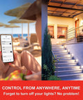 App displaying control of Smart Edison Bulbs 4 Pack With Alexa Auto Pairing Vintage ST19 LED Bulbs 2000K Warm White at a beach and home.