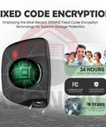 Two Pack Dip Switch Garage Door Opener Remote Replacement for 9 and 12 Dip Switch Models From 1982 to 1996 With 3 Year Warranty and Easy Install Great for DIY Installs, showing fixed code encryption feature