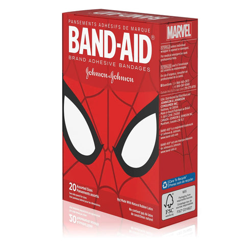 Marvel Spider Man Adhesive Bandages 20 Count With Fun Spidey Graphics Sticks To Skin Not The Wound Sterile Assorted Sizes box