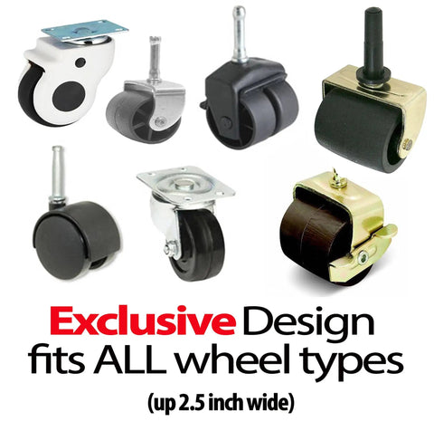 Universal Bed Wheel Stopper Set Six Pack For Furniture Casters shown with various caster types