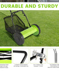 Manual Push Reel Lawn Mower With 12 Inch Cutting Width And 5 Blade System, Walk Behind Garden Mower With Adjustable Height, No Gas No Fumes Eco Friendly Quiet Yard Care For Small Lawns, steel frame and bag