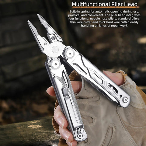 All In One Multitool Pliers With Replaceable Wire Cutters And Glass Hammer Premium Steel Construction outdoor use