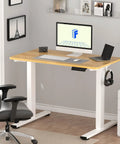 FLEXISPOT En1 Electric Standing Desk, 48 Inch By 24 Inch Maple Finish With Sleek White Frame in modern home office.