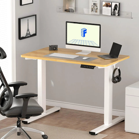 FLEXISPOT En1 Electric Standing Desk, 48 Inch By 24 Inch Maple Finish With Sleek White Frame in modern home office.