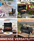 Portable Charcoal Grill With Thermometer, Tabletop BBQ Grill for Camping and Backyard Parties, Heavy Duty Extra Thick Steel