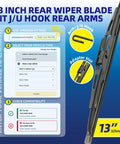 13 Inch Rear Windshield Wiper Blade For Chevy Equinox Cadillac Escalade Gmc Terrain showing J/U hook compatibility details.