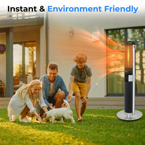 Crank Up The Cozy With This Portable Infrared Patio Heater Tower With Remote Control 1500W heating outdoor area