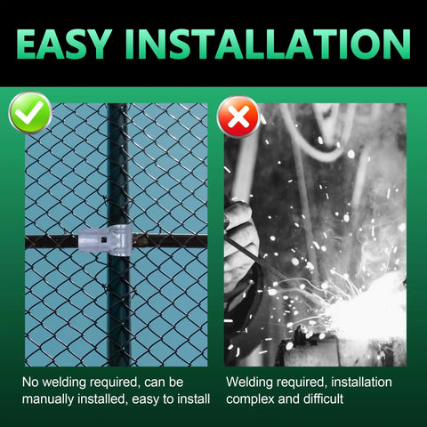 "Easy installation of 1-5/8 Inch T Clamp For Chain Link Fence End Rail, Galvanized Steel, Includes Bolts And Nuts, 2 Pack"