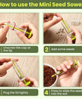 Instructions for using Six Piece Mini Seed Dispenser Kit With Two Transplanting Tools And Seed Planter in Fluorescent Yellow.