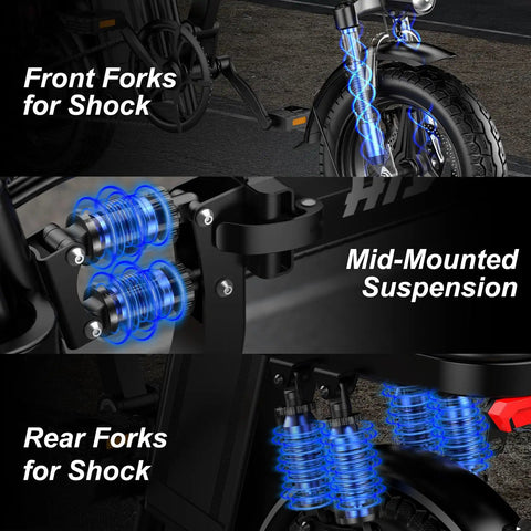 1200W Folding Electric Bike For Adults And Teens showing full suspension with front forks, mid-mounted, and rear forks.