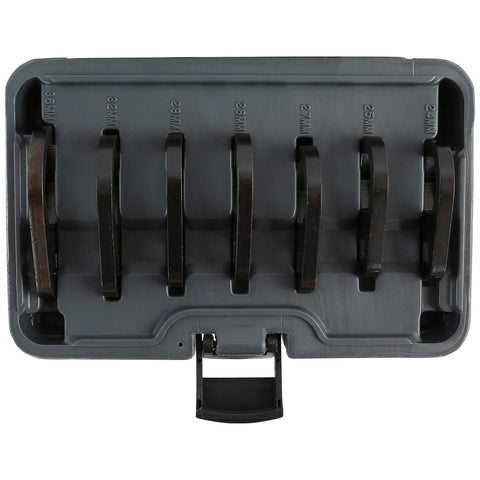 Offset Oil Filter Socket Set for Three Eighths Drive 7 Piece Green And Black Tool Kit in case, labeled by size, showing sockets