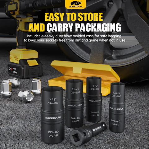Heavy Duty Half Inch Drive Impact Socket Set With Flip Heads Double Sided Cr-Mo Steel shown with extension bar