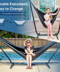 2 In 1 Portable Hammock With Stand Included Convertible Double Hammock To Hammock Chair Outdoor Patio Lounger Dark Grey