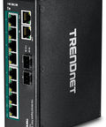 Workhorse Industrial Eight Port PoE Plus Gigabit DIN Rail Mountable Switch With Two Shared SFP Ports 240W PoE Budget IP30 Enclosure