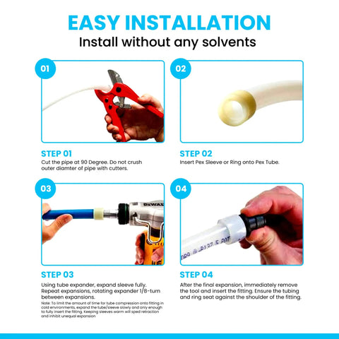 Steps for installing Half Inch Pex A Fittings Kit Elbow Tee And Coupler Set PPSU Material for water supply.