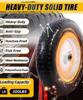 Beefy 14.5 Inch Wheelbarrow Wheel Solid Tire Replacement Kit with white rim and features for hand trucks and garden carts.
