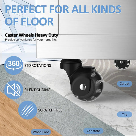 2-inch ball caster wheels with stems, set of 4, black non-marking polyurethane, 360° swivel