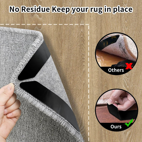 16 Pcs Non Slip Rug Grippers Keep Area Rug Corners Flat Prevent Curling And Bunching Reusable Washable Rug Tape