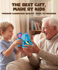 Child giving an elderly man a blue elephant from Fun DIY Cardboard Animal Toys 3D Coloring Puzzle Arts And Crafts Kit For Kids Ages 4 To 8