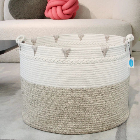 Huge Boho Blanket Basket 22 By 22 By 16 Inches Cotton Rope Storage Hamper For Throws Pillows Towels And Laundry Foldable Durable Decorative Round Organizer For Living Room Brown