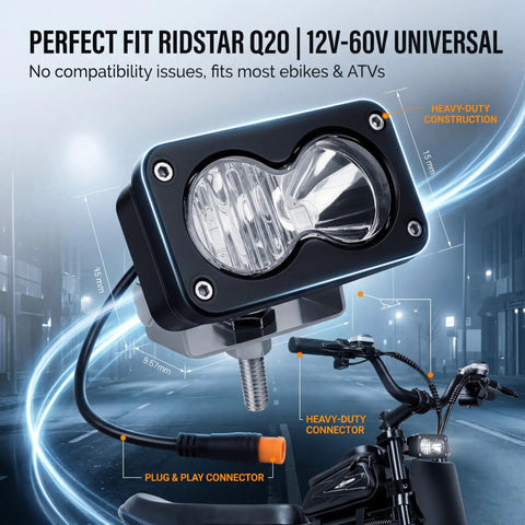 Beast 20W LED Ebike Headlight With 6500K White Yellow Beam IP76 Waterproof Universal 12V-60V on ebike handlebar