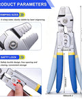 Beefy Heavy Duty Wire Rope Crimping Tool Up To 2.2mm Swaging Kit with crimping sizes and safety lock details.