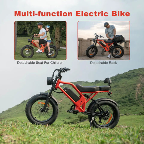 Beast 1500W Fat Tire Electric Bike For Adults With 48V 18Ah Removable Battery 20 Inch MTB Ebike Delivers 32 MPH Top Speed And 68 Plus Mile Range 7 Speed All Terrain Mountain Ride For Men And Women In Orange Red