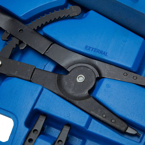 Heavy Duty 16 Inch Snap Ring Pliers Set For Internal And External Rings with blue case showing tool details and attachments