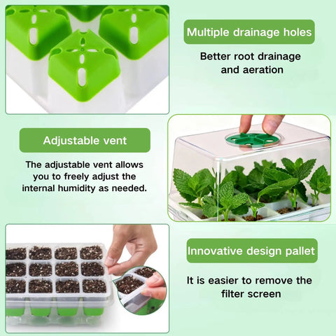Silicone Seed Starter Tray With Humidity Dome Indoor Seedling Kit 5 Pack 60 Cell Germination Trays Adjustable Vent features