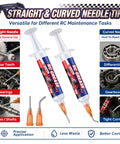 Two Pack RC Grease With Precision Syringe Applicator For Gears Bearings Axles Differentials In Off Road RC Cars Trucks And Buggies 10g Each High Performance Water Resistant Formula displaying syringe and needle tips for precise application.