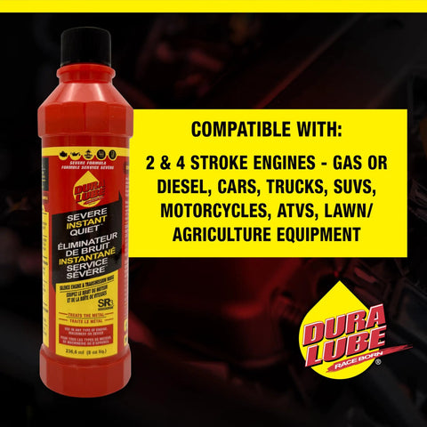 Severe Instant Quiet Lubricant For Engine Transmission And Power Steering Kills Knocks And Ticks Reduces Friction Prevents Wear Ideal For High Mileage Cars 8 Oz Bottle 6 Pack, red bottle