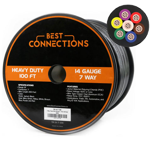 Beefed Up 7 Way Trailer Wire With 14 Gauge 7 Conductor Insulated Cable Weatherproof And Color Coded Wiring Extension For RV And Automotive Use Durable 100 Feet Long