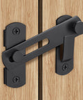 Two Pack Barn Door Lock With 180 Degree Flip For Privacy Durable Sliding Door Latch installed on wooden door panel.