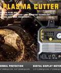 Image of a Dual Voltage Plasma Cutter 55 Amp High Frequency No Touch Pilot Arc With Digital Display And IGBT Inverter 110 And 220 Volt Blowback Cutting Machine Clean Five Eighths Inch Cut Adjustable Pilot Arc And Post Blow 2T And 4T Modes, showing digital display and controls.