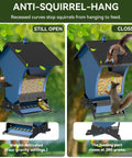 Image showing anti-squirrel feature of a Squirrel Proof Bird Feeder For Outdoors, 5 Pound Metal Hanging Feeder With Two Ports for Cardinals and Chickadees.