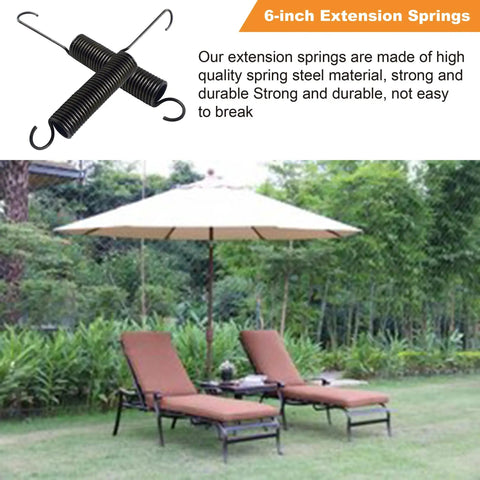 Hella Smooth Six Inch Extension Spring For Recliner Tilt Assist Mechanism Two Pack with hooks and black steel finish.