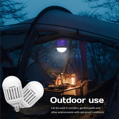 2-Pack Bug Zapper Light Bulb 2-In-1 Indoor Mosquito Zapper Gnat Trap Electric Fly Insect Killer and Bug Catcher in outdoor setup