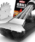 Three In One 18 Inch BBQ Grill Brush And Scraper Kit With Three Round Heads For 360 Degree Grate Cleaning Safe Wire Scrubber And Double Scrapers Universal Fit For All Grates