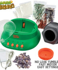 Starter Rock Tumbler Kit For Kids With Fast Polish Includes Rough Gemstones Polishing Grit Jewelry Findings And Kid Friendly Easy Instructions A STEM Science Kit For Young Geologists Ages 8 Plus showing tumbler, gemstones, and accessories