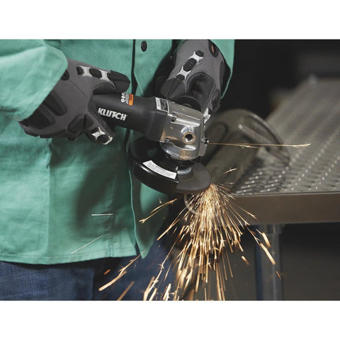 User operating the No Nonsense 4 1/2 Inch Air Angle Grinder Cranking 12000 RPM with sparks flying during grinding tasks.