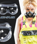 Anti-Fog Safety Goggles For Lab Use With ANSI Z87.1 Rating, Adjustable Fit Over Glasses Design, in action with face mask
