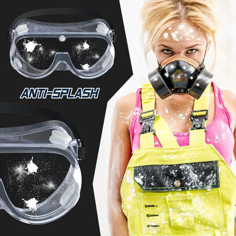 Anti-Fog Safety Goggles For Lab Use With ANSI Z87.1 Rating, Adjustable Fit Over Glasses Design, in action with face mask