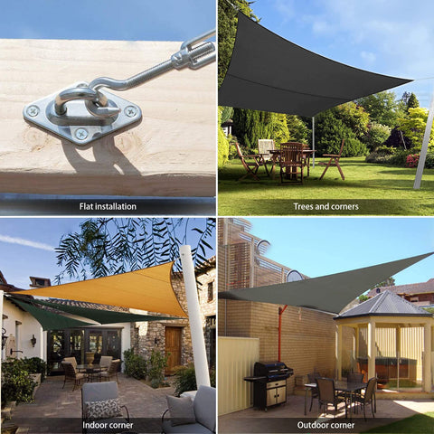 Heavy Duty 304 Stainless Steel Shade Sail Hardware Kit For 6 Inch Installations Compatible With Rectangle And Triangle Canopies Ideal For Deck Garden Lawn And Patio Outdoor Shade Sails showcasing different installation setups