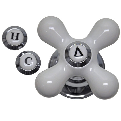 Cross-Arm Tub Shower And Sink Faucet Handle For 2-3 Handle Faucets Chrome And White Porcelain Finish Swap-In Replacement Kit