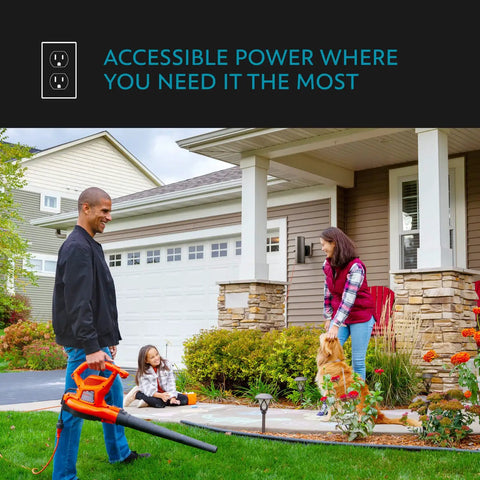 Family using the Carter 2-Light Outdoor Wall Lantern with Built-In GFCI Outlet in Aged Bronze for outdoor power on porch.