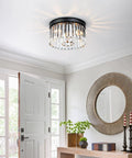 12 Inch Crystal Ceiling Light Black Flush Mount Fixture With Dual Tier K9 Crystal Strips Close To Ceiling Design in entryway