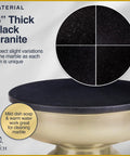 Close-up of Hourglass Accent Side Table With Natural Granite Top And Brushed Brass Base showing 0.6-inch black granite detail.