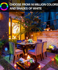Smart LED Round Bollard Lights With App Control And Alexa Ready Low Voltage 12V 3W RGB Color Changing Outdoor Path Lights illuminating a patio
